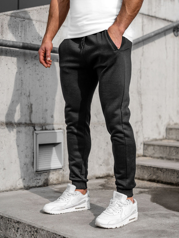 Spodnie męskie joggery dresowe czarne Denley XW01-E