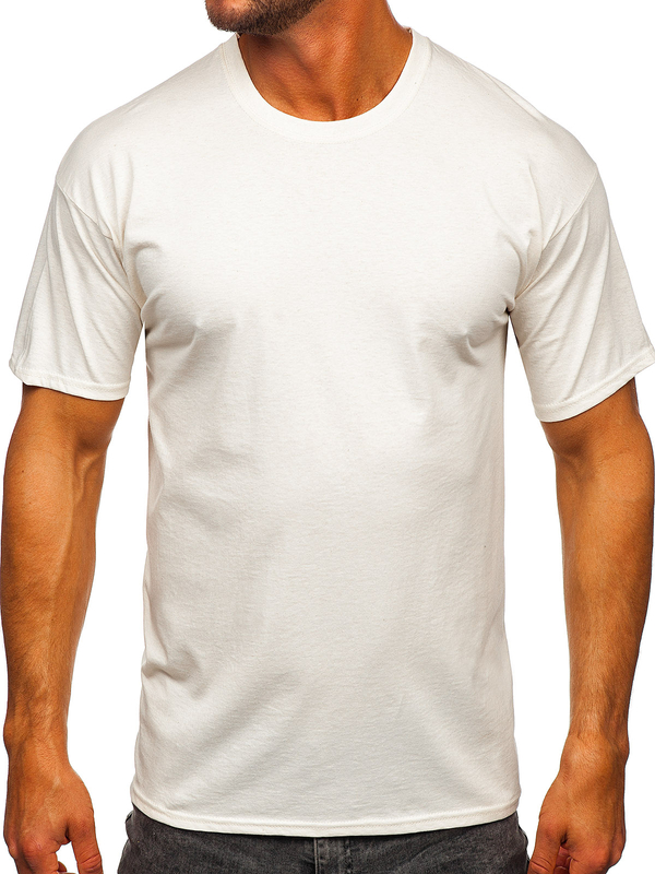 Ecru bawełniany bez nadruku t-shirt męski Denley B459