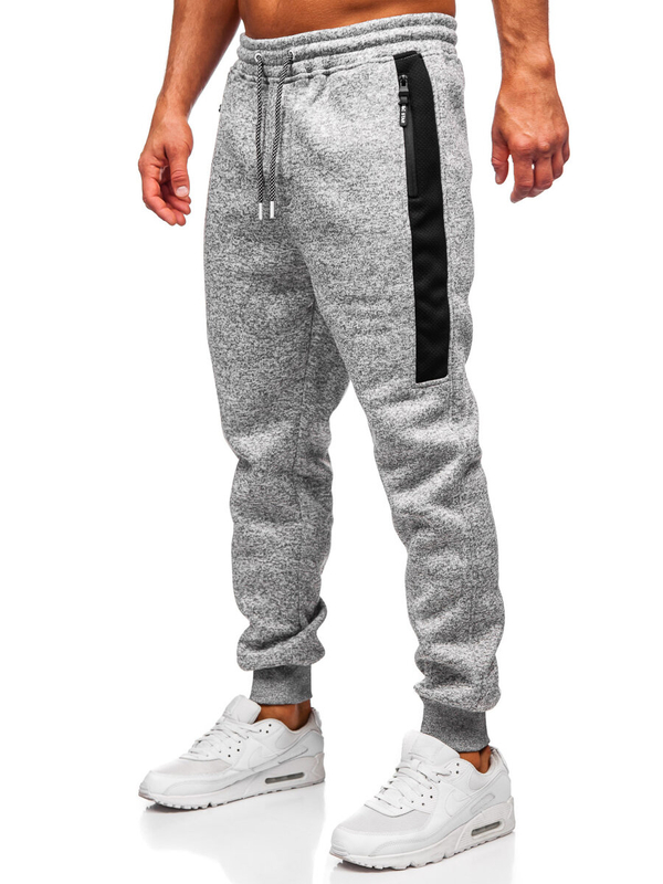 Szare ocieplane spodnie męskie joggery dresowe Denley Q1102