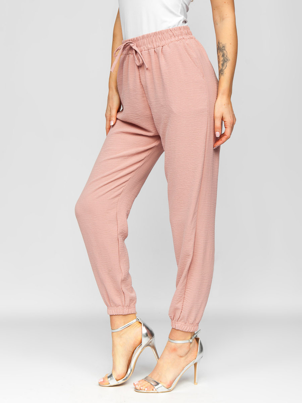 Różowe spodnie joggery damskie Denley W5071