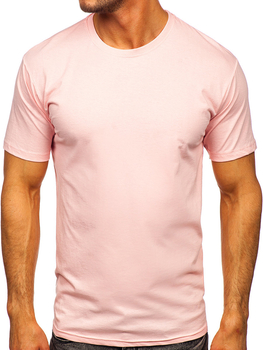 Jasnoróżowy bawełniany t-shirt męski bez nadruku Bolf 192397