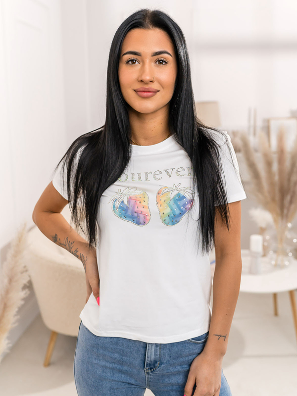 Biały t-shirt damski z aplikacją Denley 95T2518