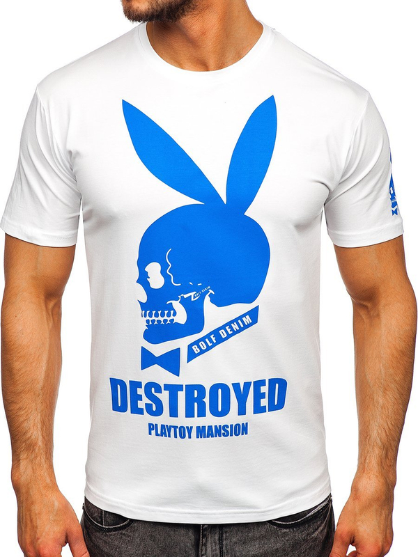 Biały bawełniany t-shirt męski z nadrukiem Bolf 192368