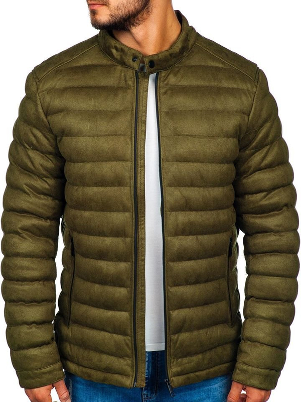 Kurtka męska skórzana przejściowa pikowana khaki Denley 5586
