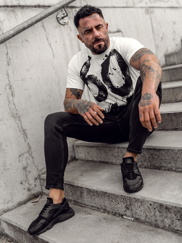 Biały bawełniany t-shirt męski z nadrukiem Bolf 0303A