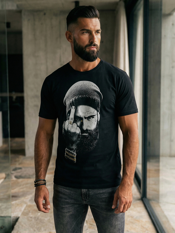 T-shirt męski bawełniany z nadrukiem czarny Bolf Dario