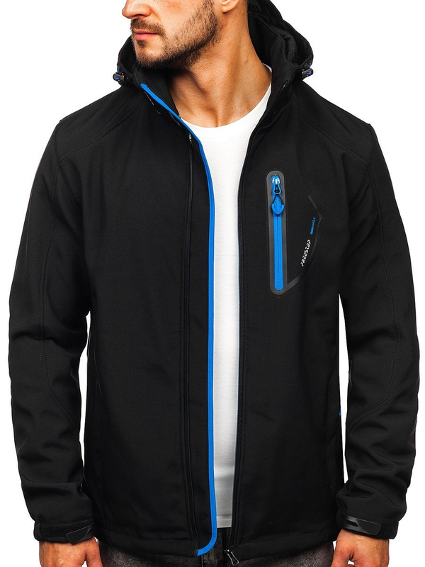 Czarno-niebieska kurtka męska softshell Denley BK017