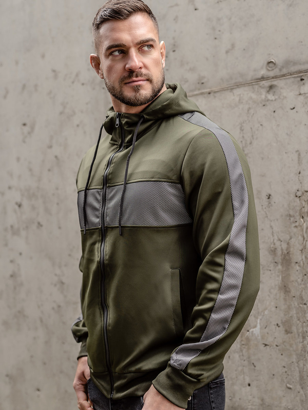 Khaki rozpinana bluza męska z kapturem Denley 27B8121A