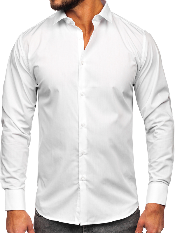 Biała koszula męska elegancka z długim rękawem slim fit Denley MS13