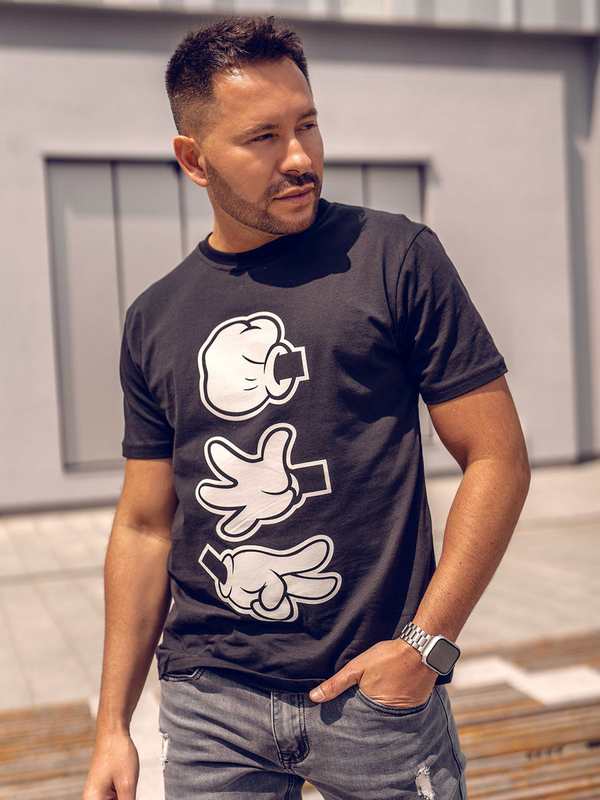 Czarny bawełniany t-shirt męski z nadrukiem Bolf KS1997A