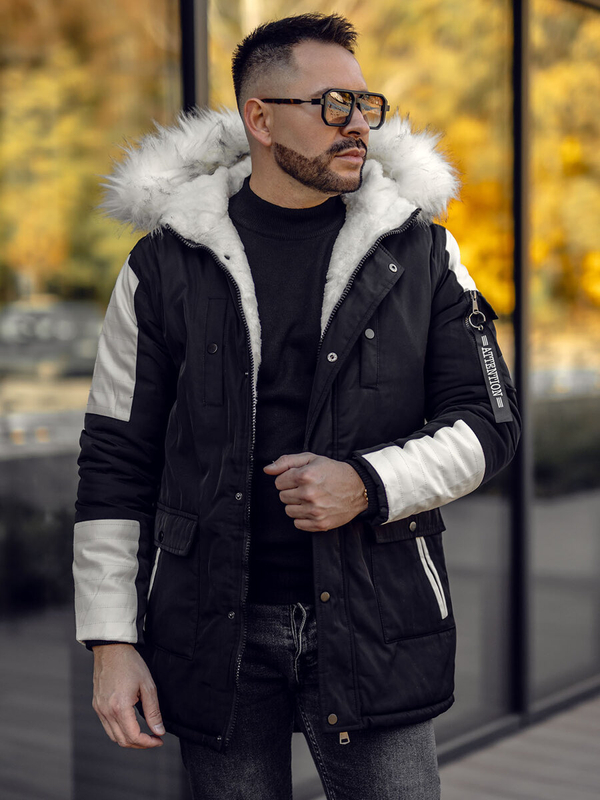 Czarna kurtka męska zimowa parka Denley JP5832A