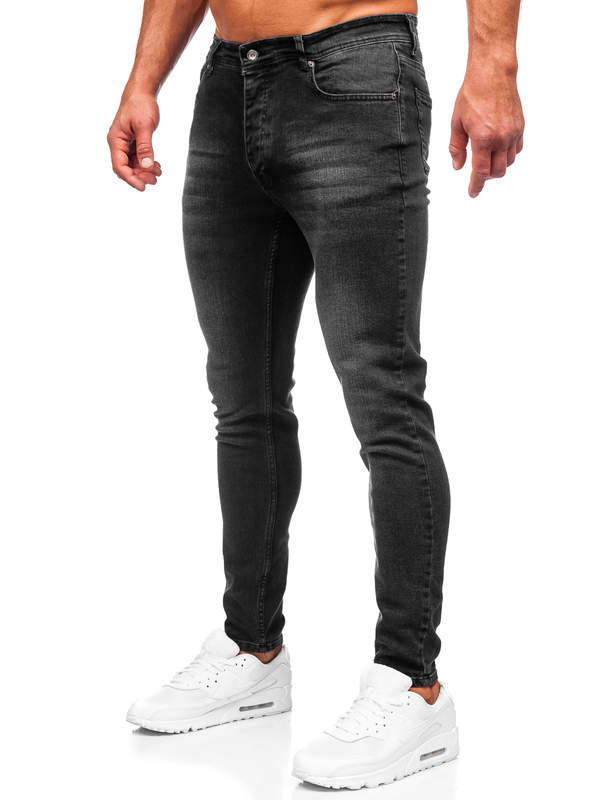 Czarne spodnie jeansowe męskie skinny fit Denley R919-1
