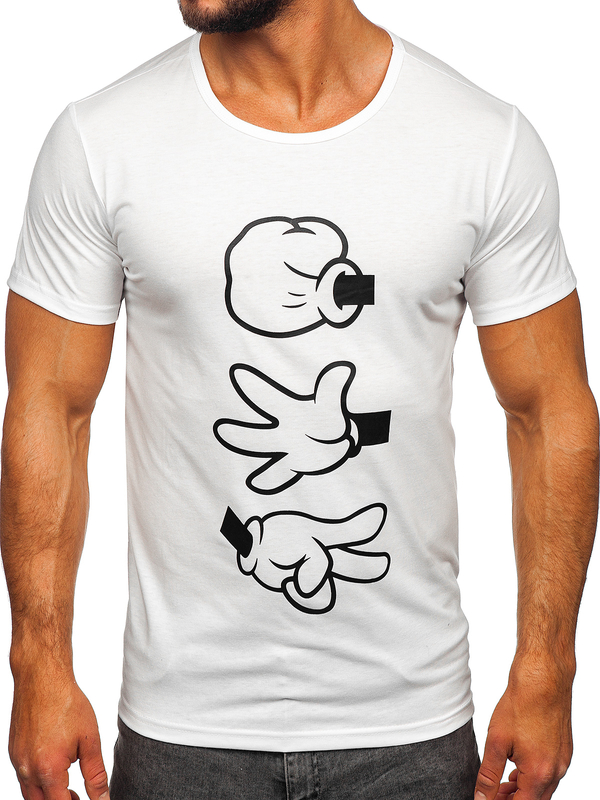 Biały t-shirt męski z nadrukiem Denley KS1997