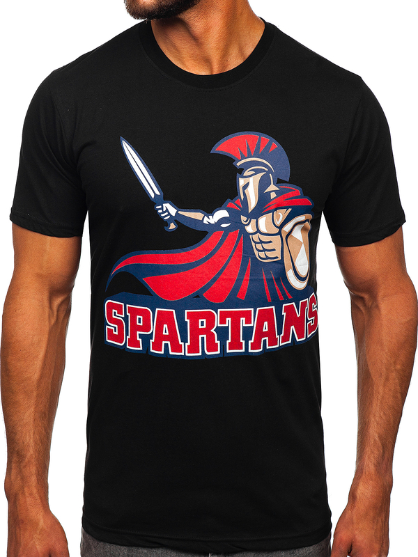 Czarny bawełniany t-shirt męski z nadrukiem Bolf 143017