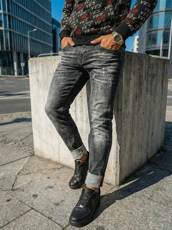 Spodnie męskie jeansowe slim fit czarne Denley Toni