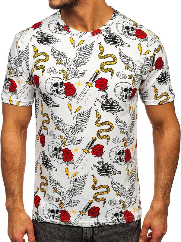 Biały T-shirt męski z nadrukiem Denley 14900