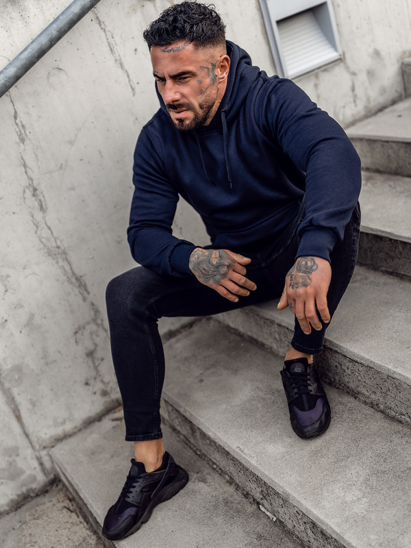 Bluza męska kangurka z kapturem granatowa Denley MB001A