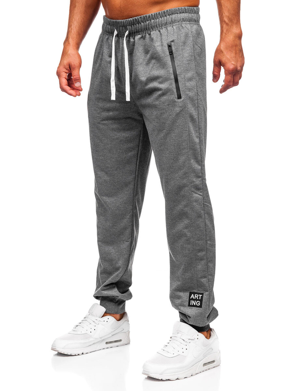 Antracytowe spodnie męskie joggery dresowe Denley JX6355