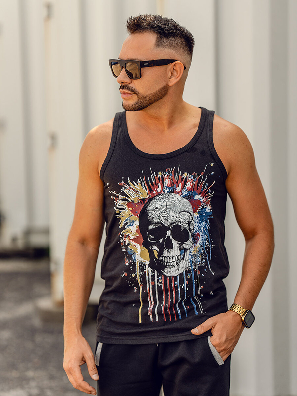 Czarna koszulka tank top bokserka z nadrukiem Bolf 14839A