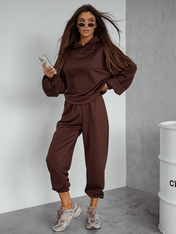 Komplet dresowy damski dwuczęściowy z kapturem masełko czekoladowy Denley Alice