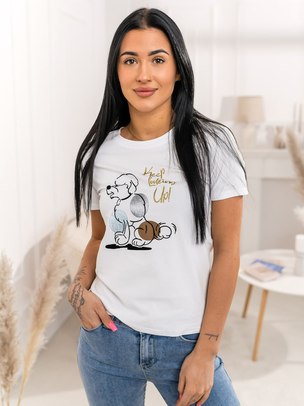 Biały t-shirt damski z nadrukiem Denley 95T2519