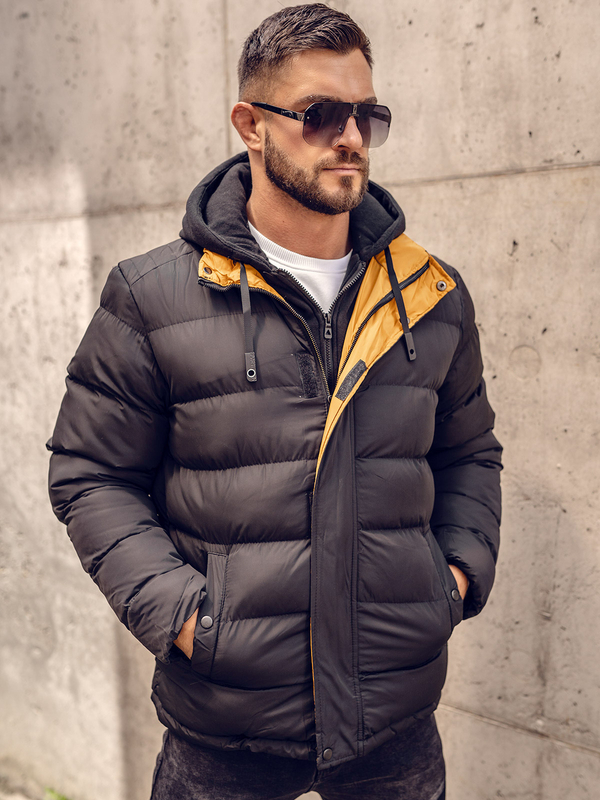 Czarna pikowana kurtka męska zimowa Denley 7145A