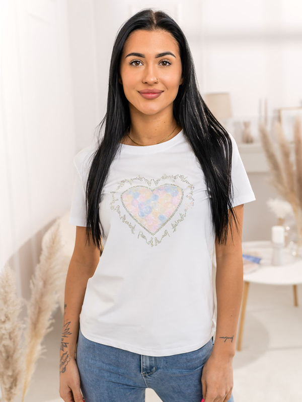 Biały t-shirt damski z aplikacją Denley 95T2510