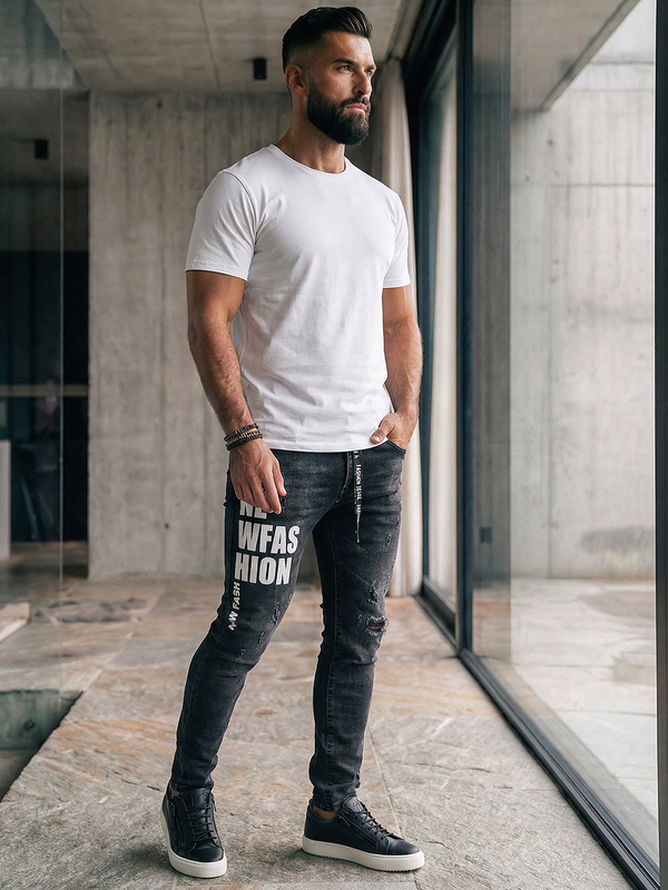 Czarne spodnie jeansowe męskie slim fit Denley TF277