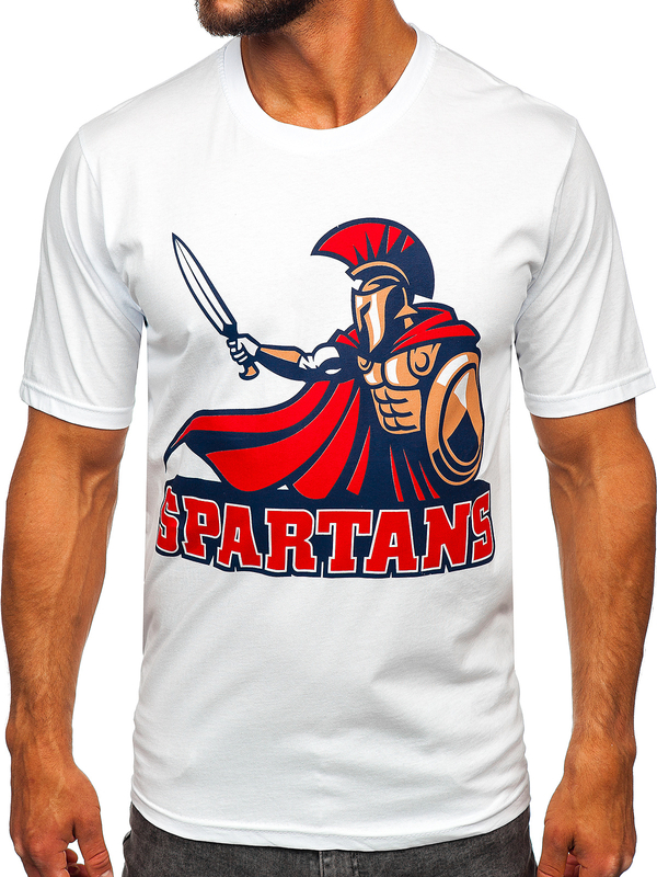 Biały bawełniany t-shirt męski z nadrukiem Bolf 143017