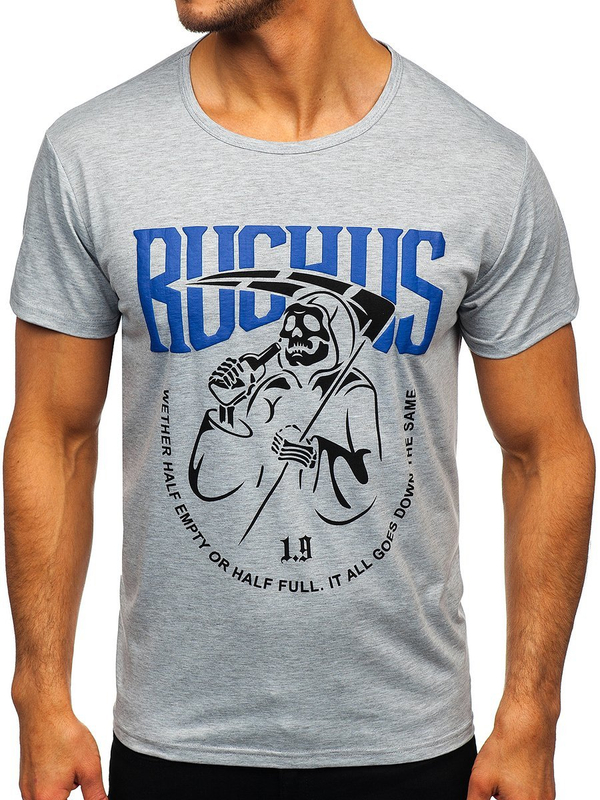 Szary T-shirt męski z nadrukiem Denley KS2633
