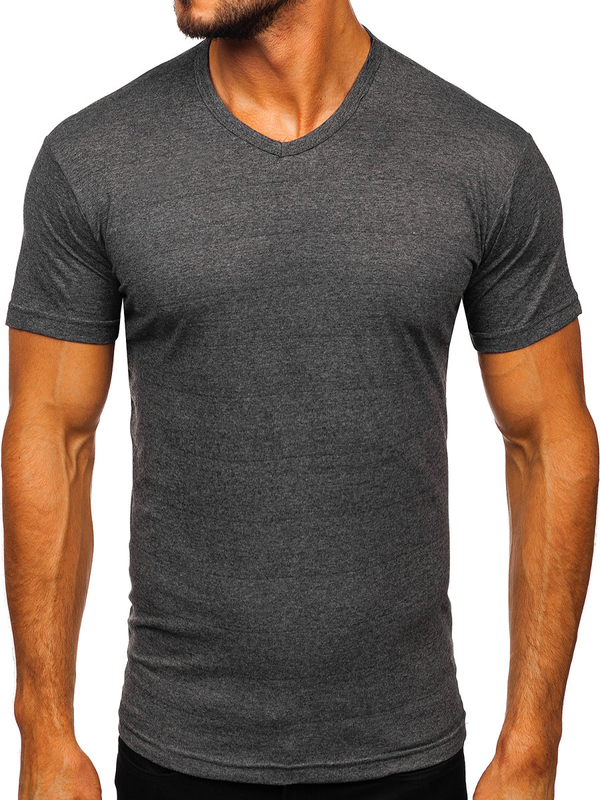 Antracytowy t-shirt męski bez nadruku w serek Bolf 192131