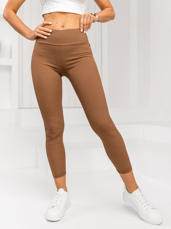 Brązowe prążkowane legginsy damskie Denley W7903A1