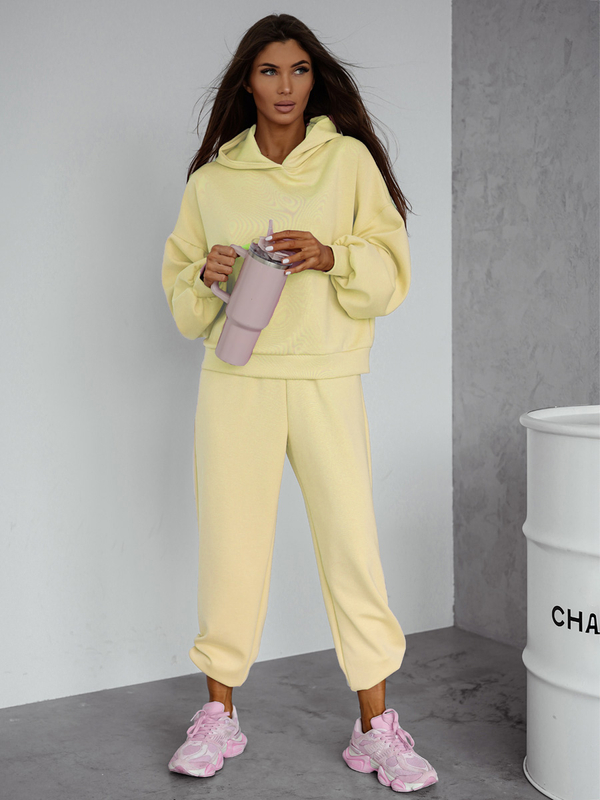 Komplet dresowy damski dwuczęściowy z kapturem masełko żółty Denley Alice