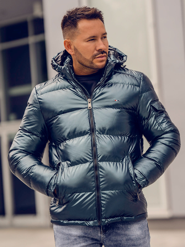 Zielona pikowana kurtka męska zimowa sportowa Denley EX2138A