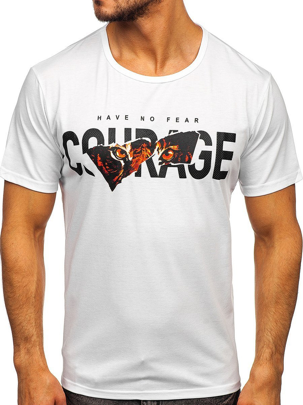 Biały T-shirt męski z nadrukiem Denley KS2620