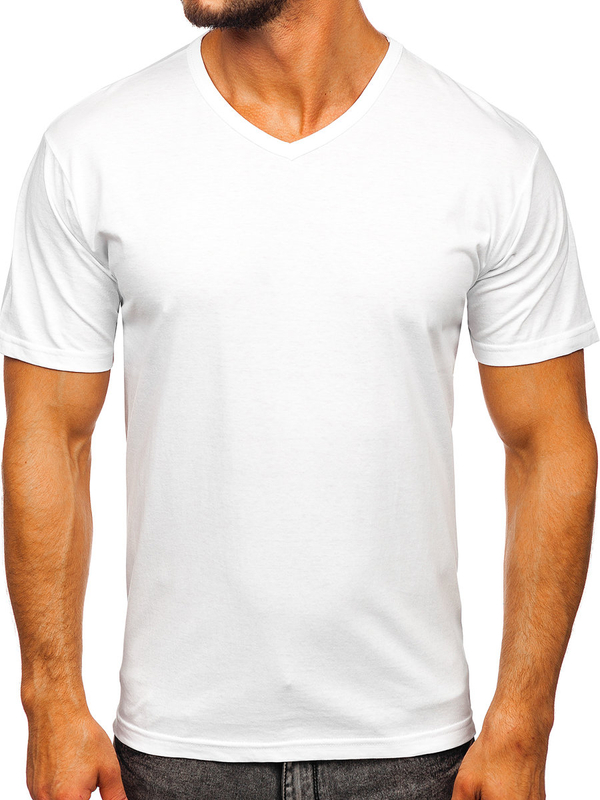 Biały t-shirt męski bez nadruku w serek Bolf 192131