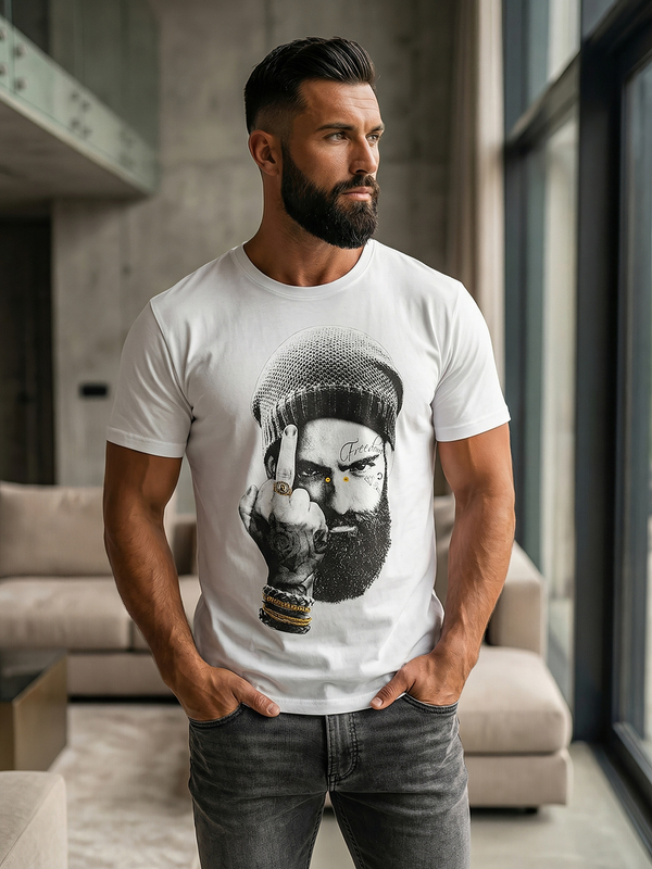 T-shirt męski bawełniany z nadrukiem biały Bolf Dario