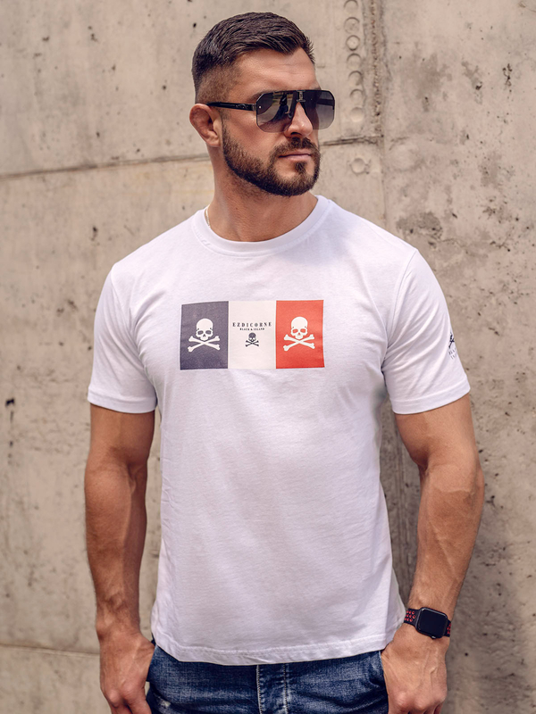 Biały bawełniany t-shirt męski z nadrukiem Bolf 14784A