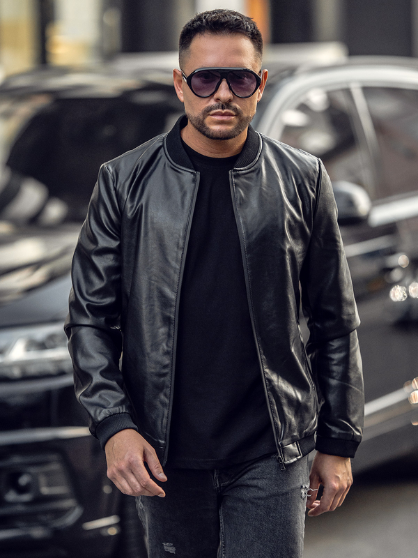 Czarna skórzana kurtka męska Denley 6803A