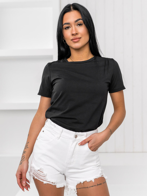 Czarny T-shirt damski bez nadruku Denley SD211