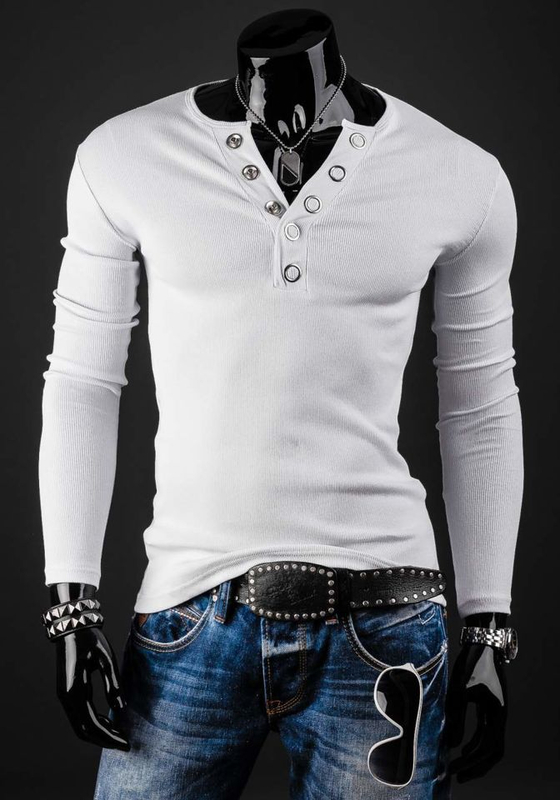 Longsleeve męski bez nadruku biały Bolf 145362