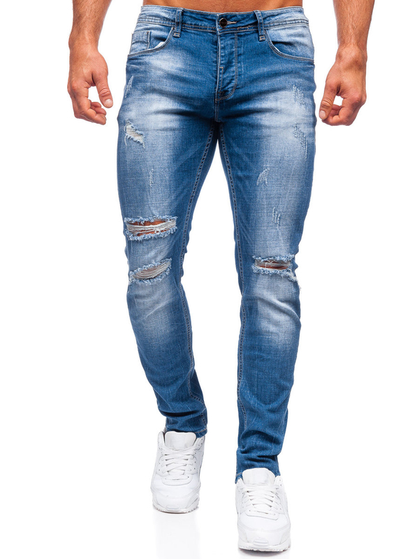Granatowe spodnie jeansowe męskie regular fit Denley MP002BC