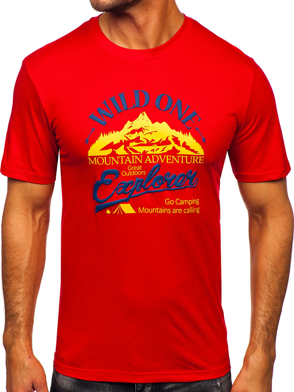 Czerwony bawełniany t-shirt męski z nadrukiem Denley MPO3484