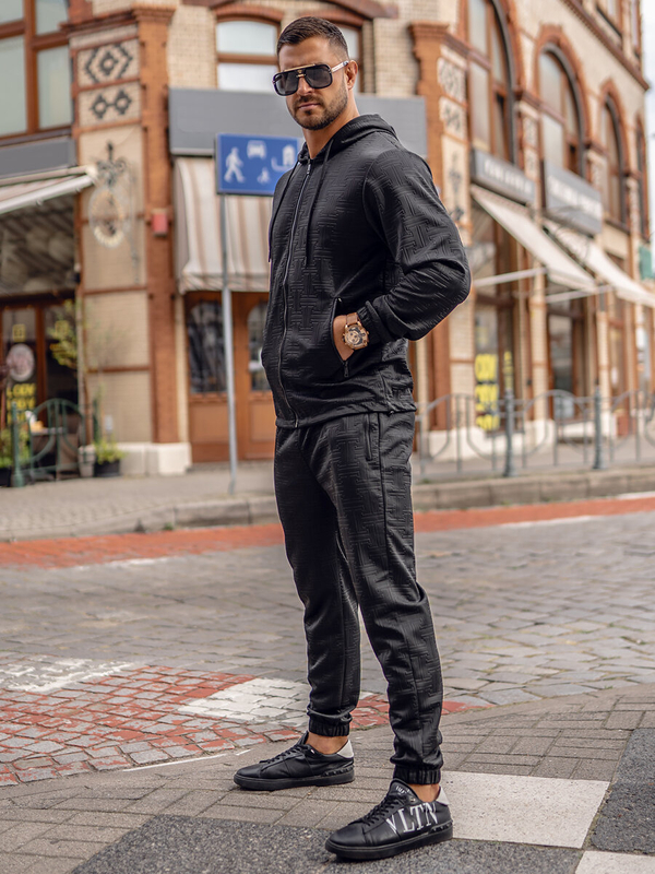 Czarny dres męski z kapturem Denley 3A162A