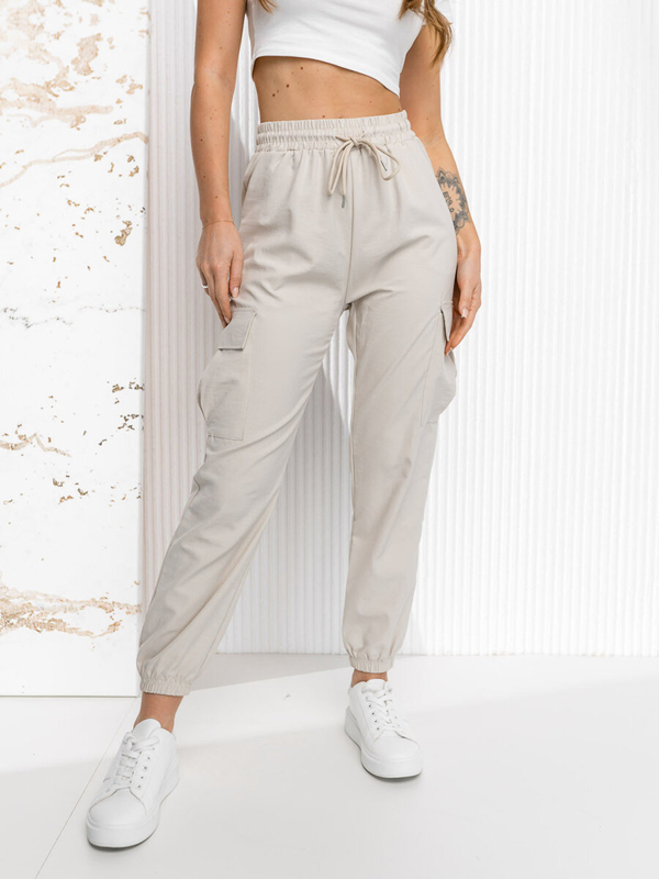 Ecru spodnie dresowe joggery bojówki damskie Denley W7866