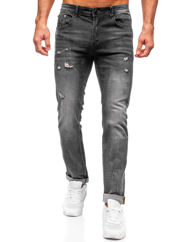 Grafitowe spodnie jeansowe męskie slim fit Denley MP0169G