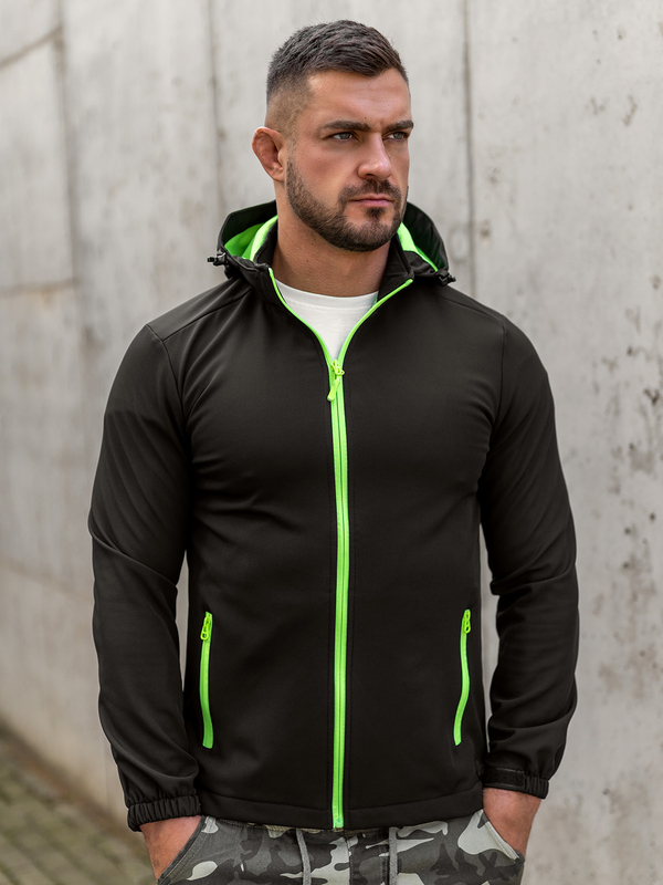 Czarno-zielona kurtka męska przejściowa softshell Denley HH017A