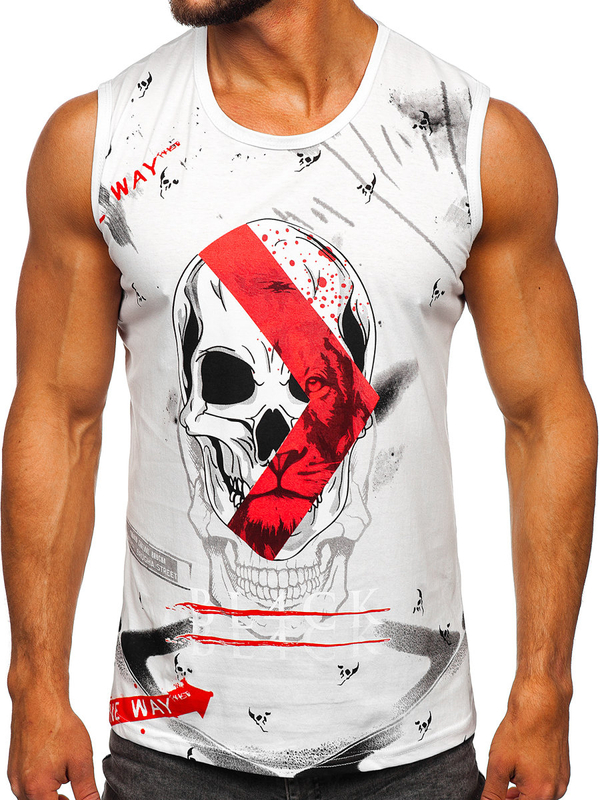 Biała koszulka tank top z nadrukiem Bolf 14814