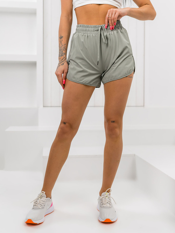 Zielone krótkie spodenki damskie sportowe z legginsami Denley XY24015S