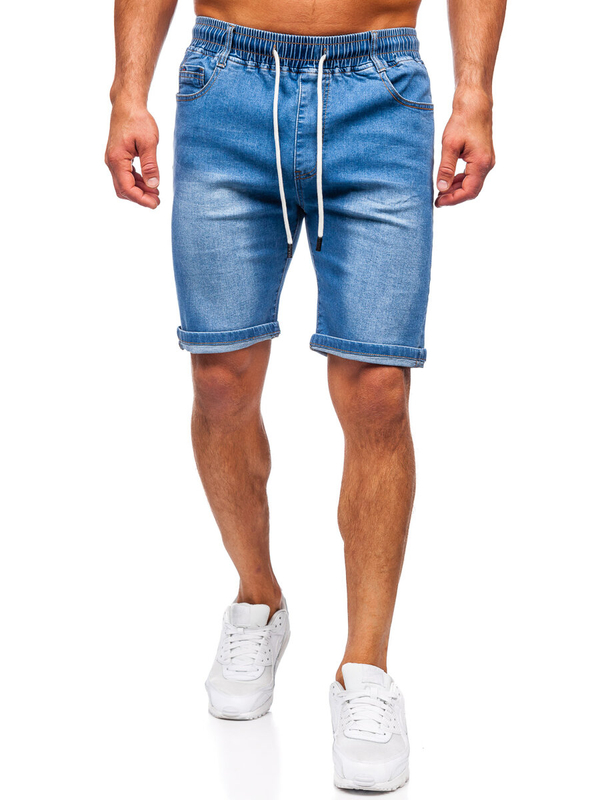 Niebieskie krótkie spodenki jeansowe męskie Denley 8262